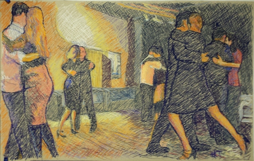 Tango im Kino: Eine Zeichnung des Inninger Künstlers Harald Trepte, der als Tangotänzer gerne unsere Kino-Milongas besucht